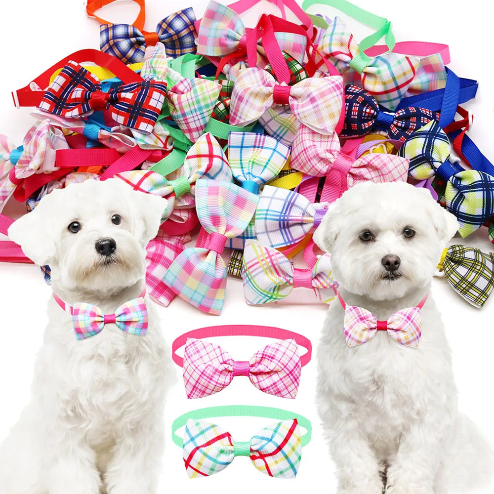 2025New Dog Bowties 20/40PCS Bulk Dog Bow Ties Collars Classical Plaid For Dogs Adjustable Pet Collars Dog Grooming Accessories