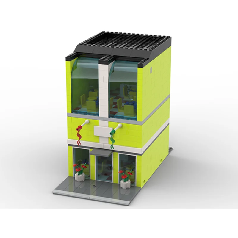 City Street View Model MOC Building Bricks City Pizza Shop Modular Technology Children Holiday Gifts Assemble Toys Suit