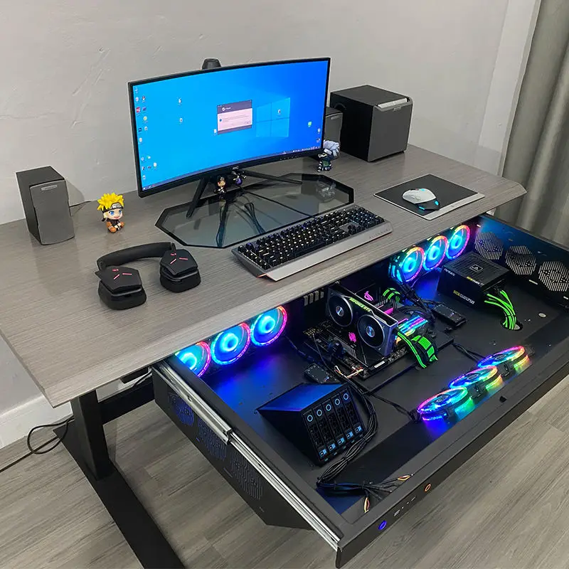 Brand New Pull-Out Drawer PC Table Desk RGB ATX  DIY Cooling Fan Computer Gaming Case And Desk Two In One Combo