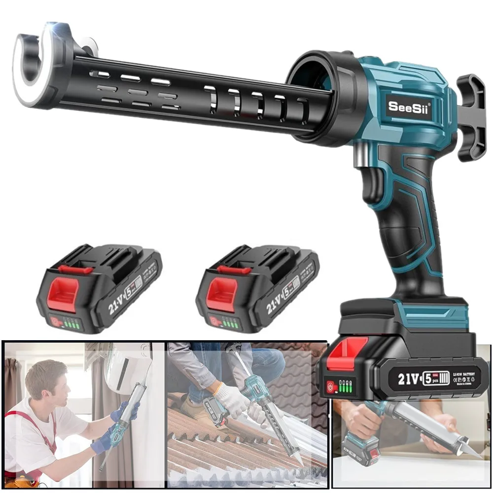 SEESII pistolet à calfeutrage électrique 4 vitesses pistolet à colle électrique sans fil pistolet à calfeutrage à colle de verre + Kit de pistolet adhésif à lumière LED pour le remplissage