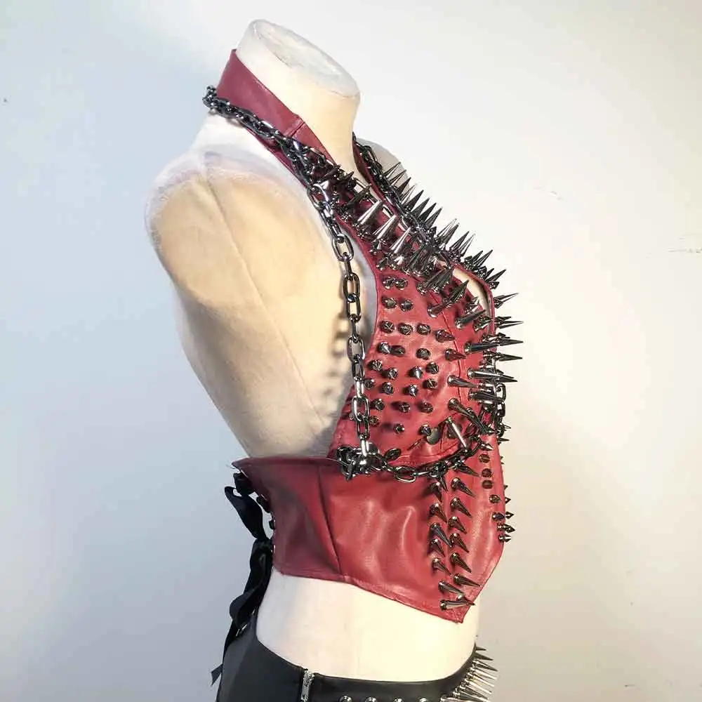 Goth Tops Chain Emo Clothing Rave Cybergoth Festival Spike Grunge Spiked Y2K PU leather Black Gothic Tank Punk Rock Clothes