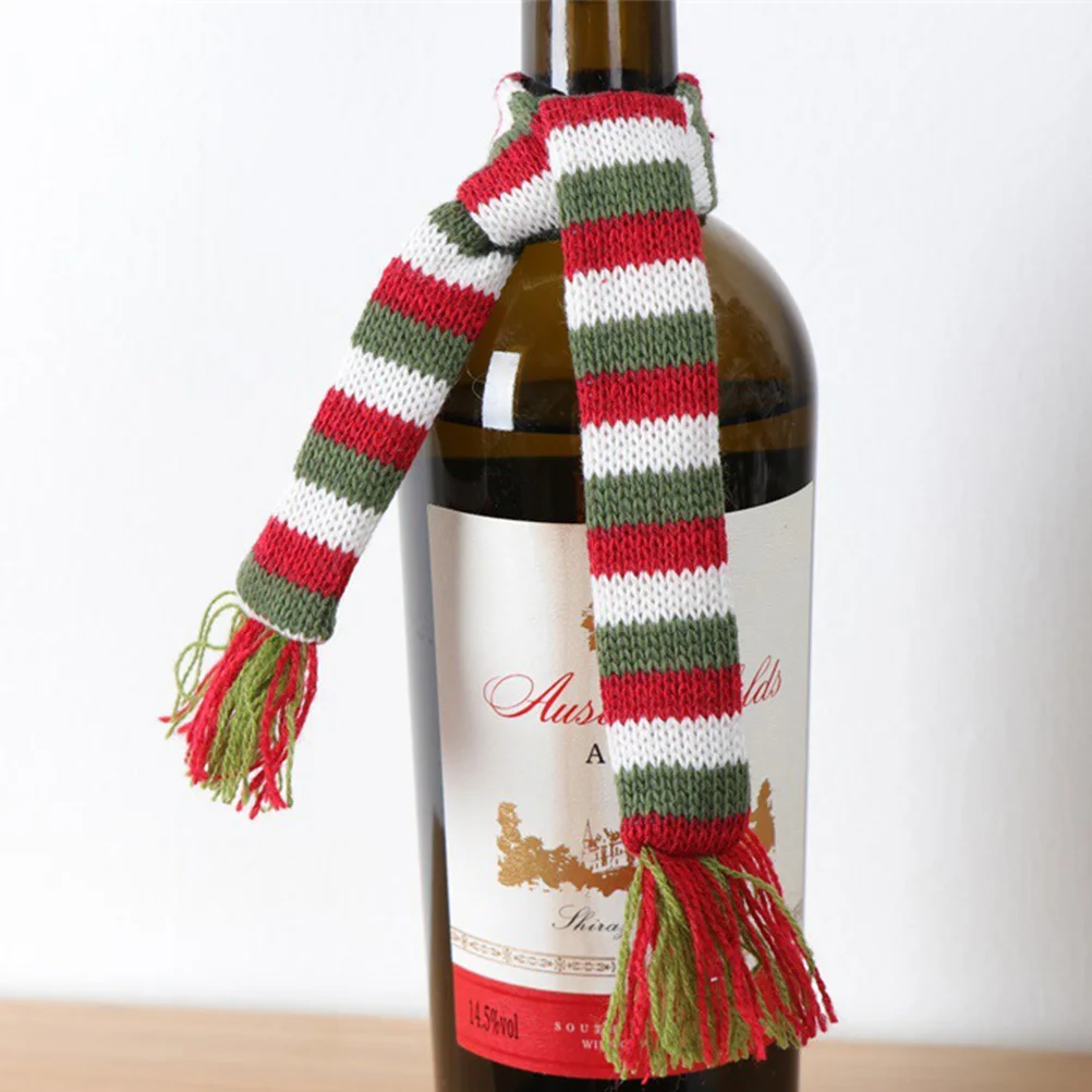 

3Sets Xmas Wine Bottle Hat Scarf Decorative Non-Woven Cover Xmas Party Supply Bottle Hat Christmas Decoration Lovely Decoration