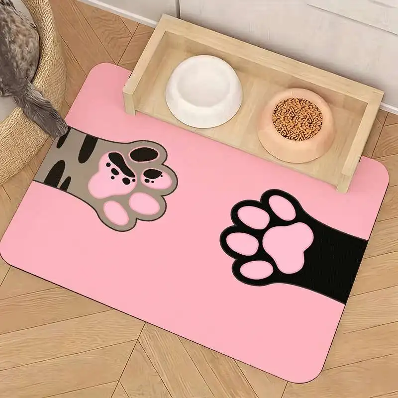 1pc Non-Slip Two-Tone Cat Paw Cartoon Pet Feeding Mat, Cute Design, Leak-Proof, Easy-to-Clean Surface, Prevents Floor Stains