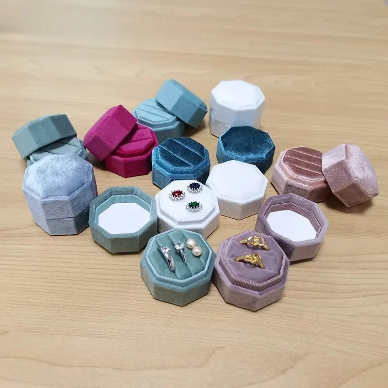 Velvet Ring Box Round Octagonal Jewelry Ring Display Storage Box Multiple Specifications Color Room Decor Accessories