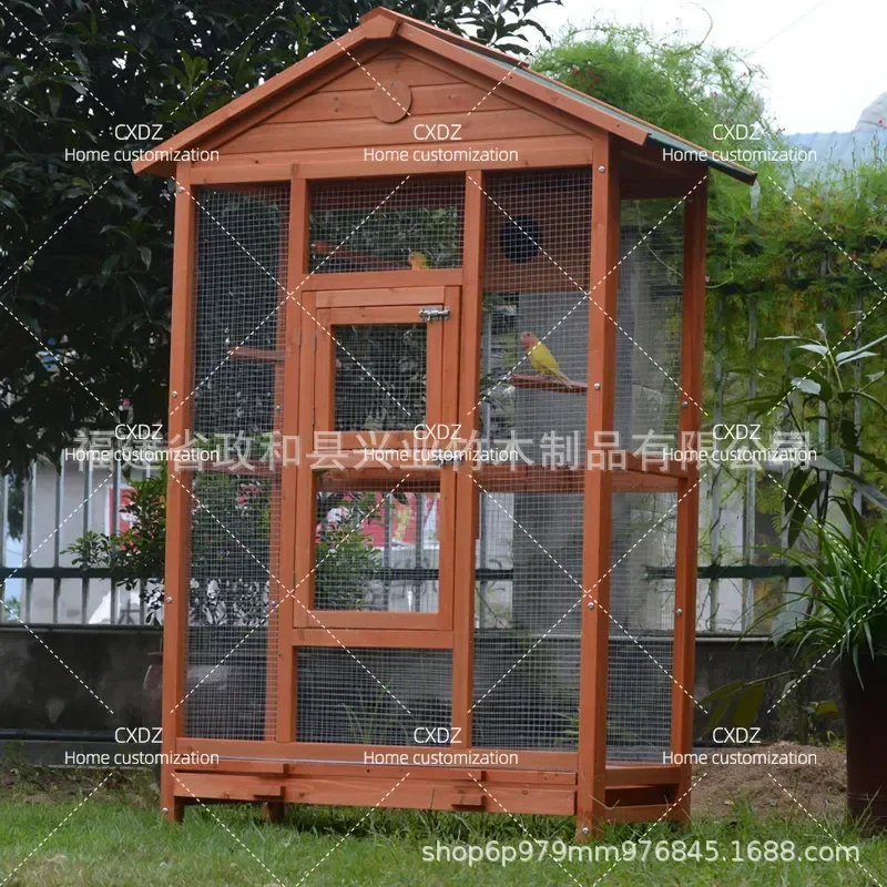 Oversized Wooden Bird Cage for Parrots Starlings Pigeons Chickens Large House Nest with Perch Feeder Pet Supplies