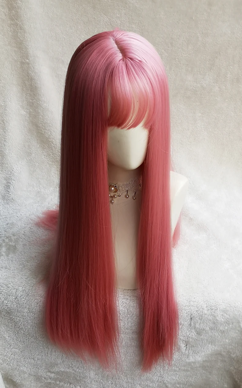 Perruque synthétique Harajuku Kawaii Lolita pour fille, cheveux longs et lisses, perruques de Costume de Cosplay + bonnet de perruque