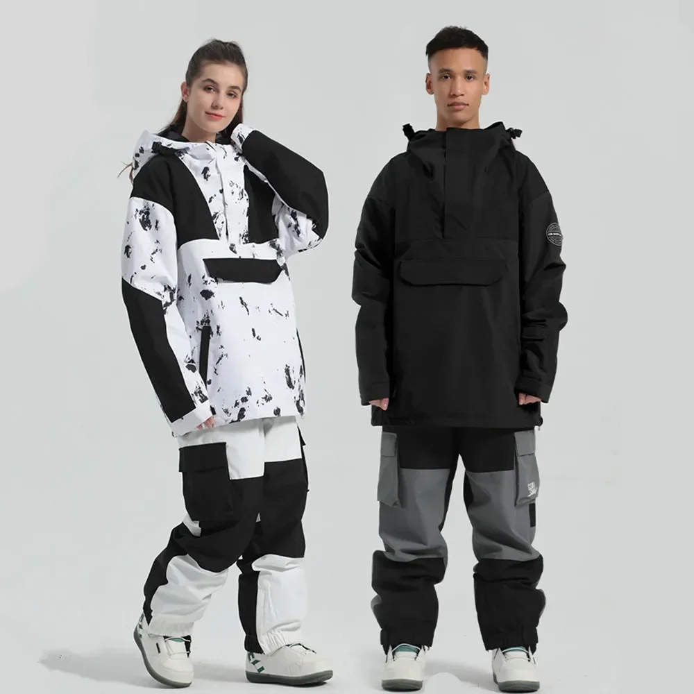 

Лыжная одежда для мужчин и женщин, свитер с капюшоном, светоотражающие трендовые лыжные костюмы, утепленная теплая водонепроницаемая лыжная куртка, брюки Gsou-Snow