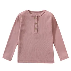 Fall Winter Baby Tops Long Sleeves T-Shirt Boys Clothes Solid Cotton Costume Children's Clothing Ribbed Kids Tops Baby Sleepwear