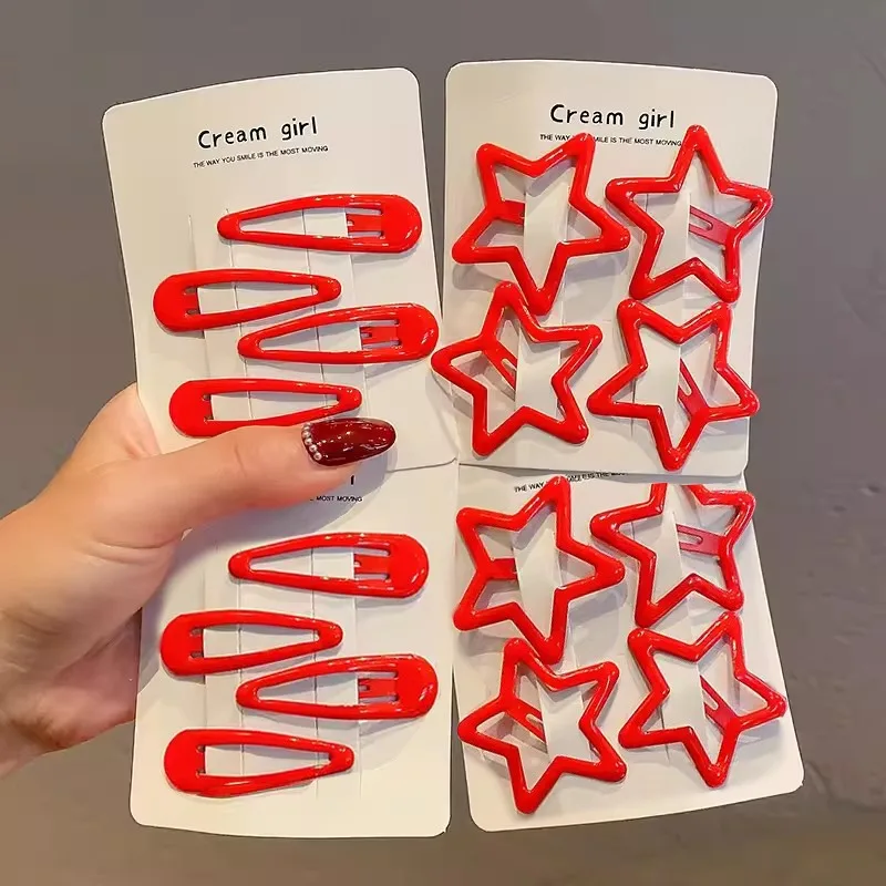 Y2K Lucky Vintage Red Stars Hair Clips Waterdrop-shaped Barrettes Sweet Cool Pentagram Exquisite Hairpin Korean Hair Accessories