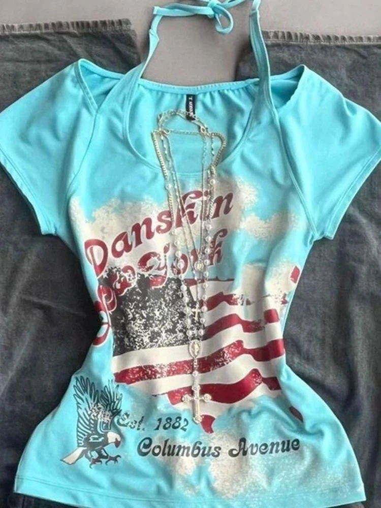 

HOUZHOU Y2k American Retro T-shirts Women Harajuku Gothic Spicy Girl Print Short Sleeve Tees Vintage Grunge Sexy Graphic T-shirt