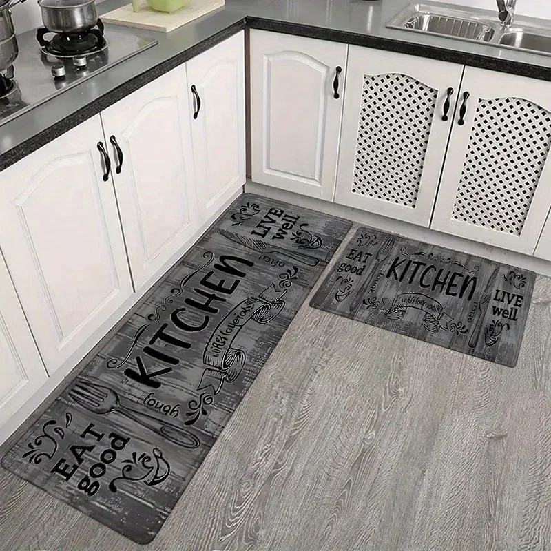 VIKAMA Rustic Grey Kitchen Floor Mat Carpet Non-Slip Washable Hallway Laundry Wear-Resistant Door Mat Home Decor