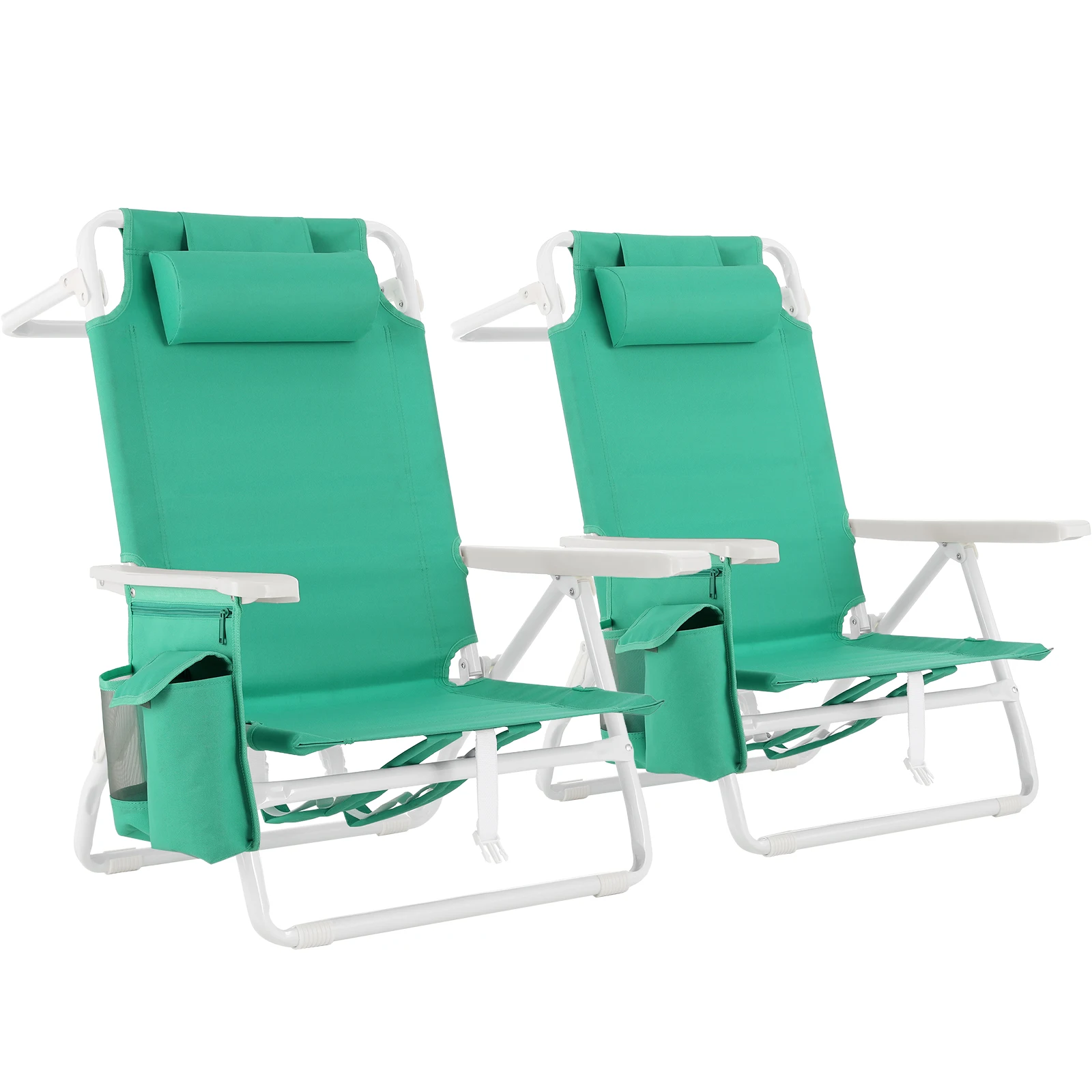 Juego de 2 Sillas de Playa, Sillas Plegables Tipo Mochila, Sillas Ligeras para Acampar, Sillas Portátiles para Exteriores, Respaldo Ajustable en 5 Posiciones
