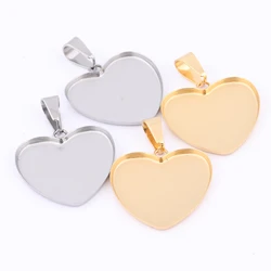 10pcs Stainless Steel Gold plated 25mm Heart Cabochon Setting Trays Diy Blank Pendant Base For Jewelry Making Supplies