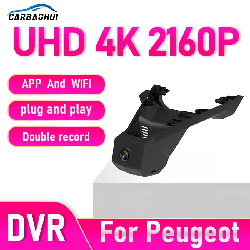 Câmera Veicular para Peugeot 5008 3008 4008, DVR para Citroen C5 Aircross, Gravador de Vídeo para DS7, Câmera Veicular Plug and Play 4K 2160P para Carro
