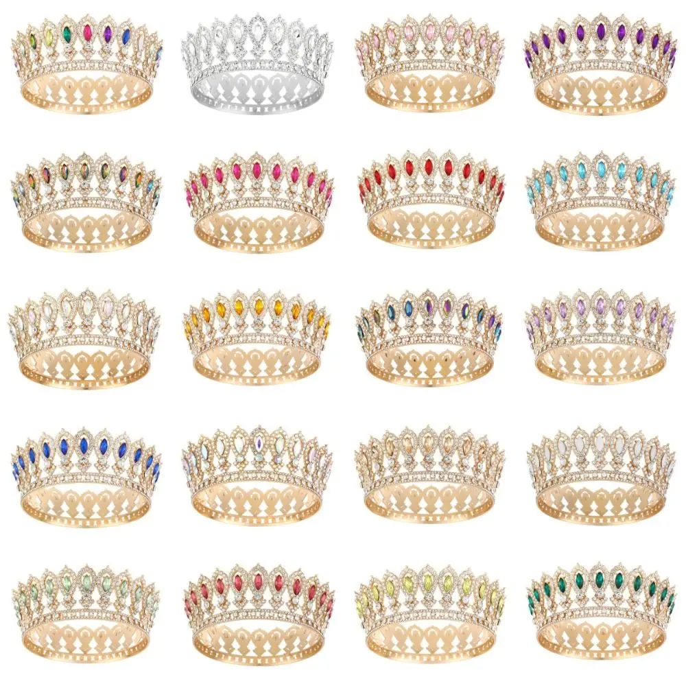 

European Princess Queen Tiara Round King Tiaras Baroque Pageant Crowns Headpieces Cake Decorations Crystal Full Crown for Women