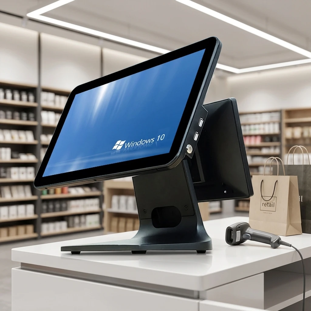 DY All-in-One 15.6 + 11.6 Screen Touch checkout page Device Windows/Android Google Store POS system with dual 11.6 screens