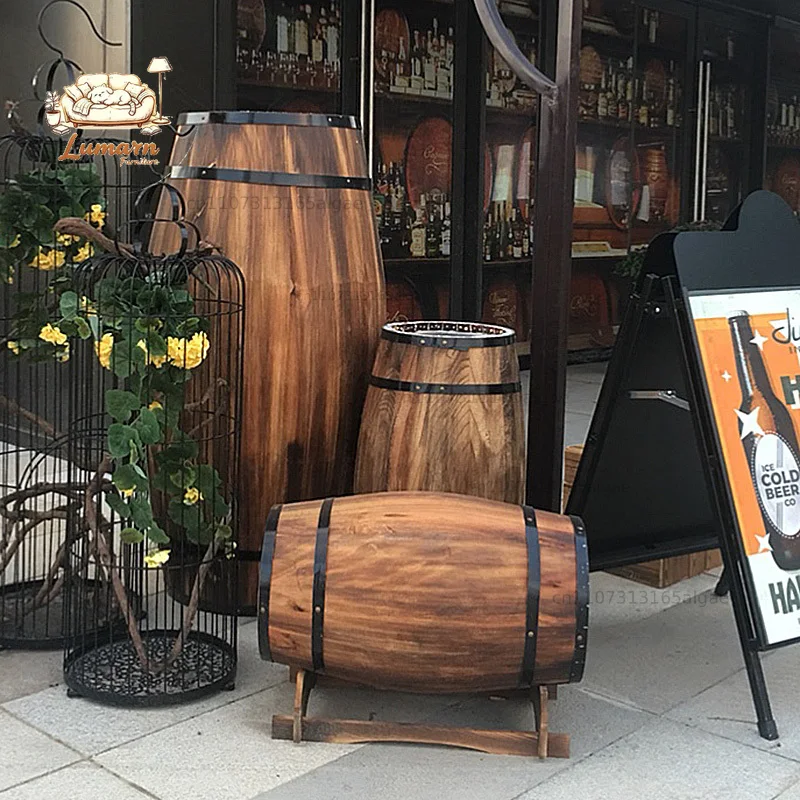 Rustic Wine Barrel Decor Wooden Oak Barrel Planter Home Bar Wedding Props Event Stage Photo Backdrop Decor