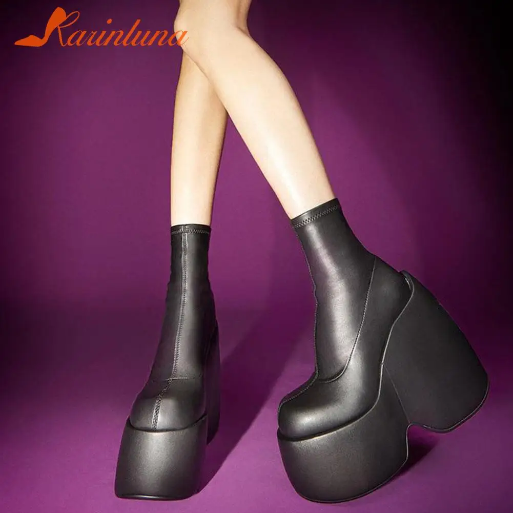 KarinLuna Dropship Brand New Gothic Style Sexy Elegant Chunky Platform Women Ankle Boots Big Size 43 Walking Comfy Woman Shoes