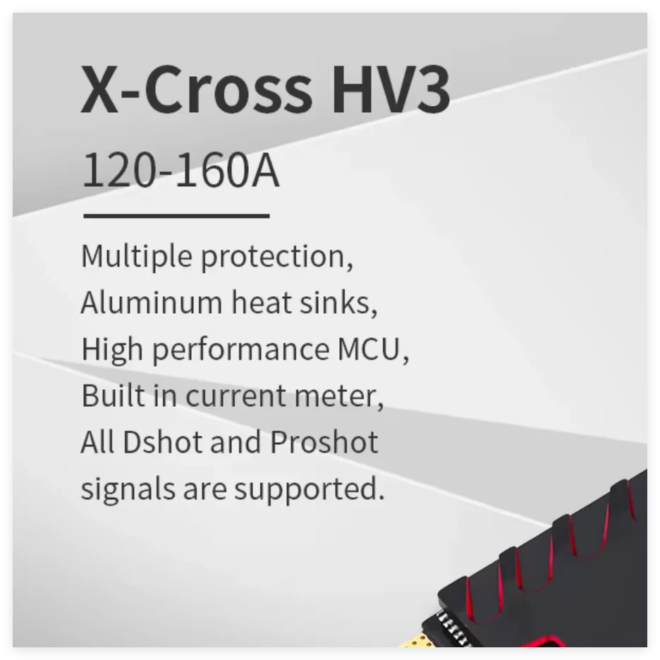 

Flycolor Brushless ESC X-Cross HV3 60A 80A 120A 160A ESC 5-12S Lipo BLHeli-32 Dshot Proshot 64MHz 32-Bit For RC FPV Racing Drone