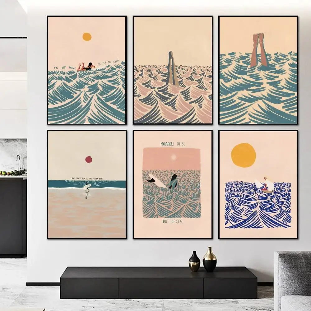 Seascape Beach Surfboard Lifebuoy Surf Girl Poster And Prints Wall Art Pictures For Modern Bedroom Game Room Home Decor