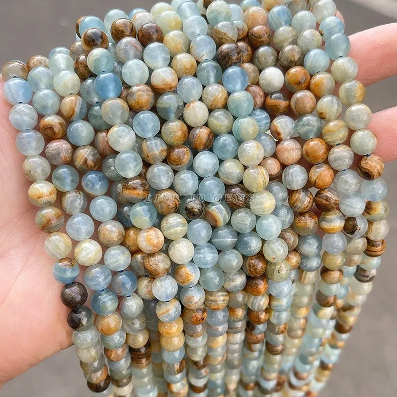 

Natural Stone Argentina Blue Calcite Bead Round Loose Spacer Gemstone Beads For Jewelry Making DIY Bracelet Necklace Accessory
