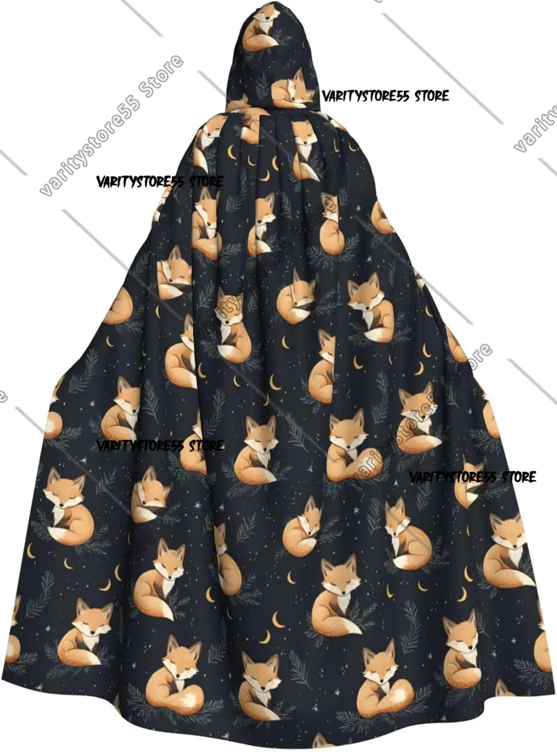 

Плащ волшебника с капюшоном для мужчин и женщин, милый мультяшный принт лисы, накидка ведьмы с капюшоном вампира, костюмы на Хэллоуин, черный цвет