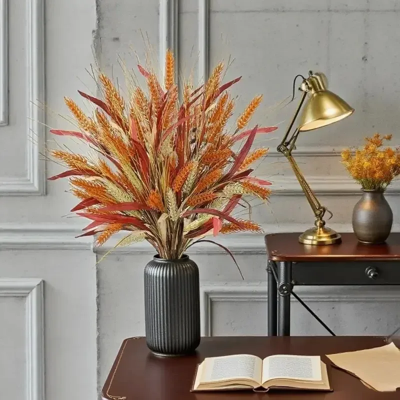 Autumn Thanksgiving Artificial Orange Wheat Hand-Pulled Stems DIY Decorations, Harvest Festival Arrangement Table Centerpiece