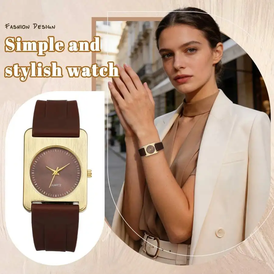 Rofusn Women Analog Quartz Watch: Silicone Strap Square Case Index Dial Markers Wristwatch - Casual