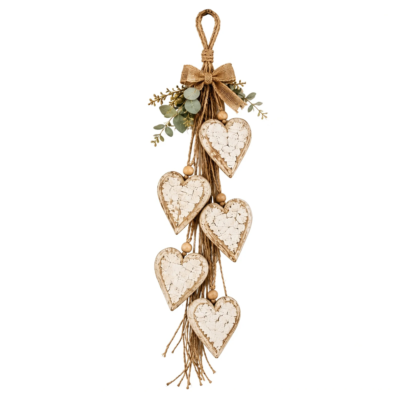 Entryway Wall Decoration 5 Layered Tiered Heart Rustic Farmhouse Distressed Wood Jute Rope Boho