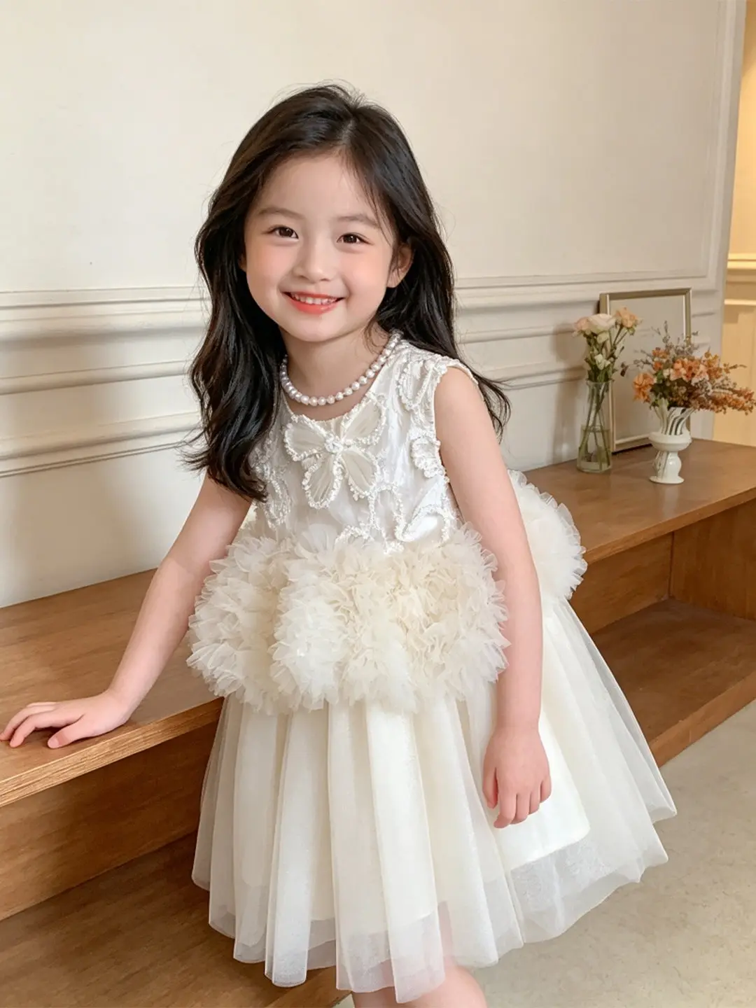 Custom Luxury Dress Wedding Guest Flower Girl Gown Birthday Party Pageant Runway Sleeveless Lace Bow Tulle Ruffle Kids Short Gow
