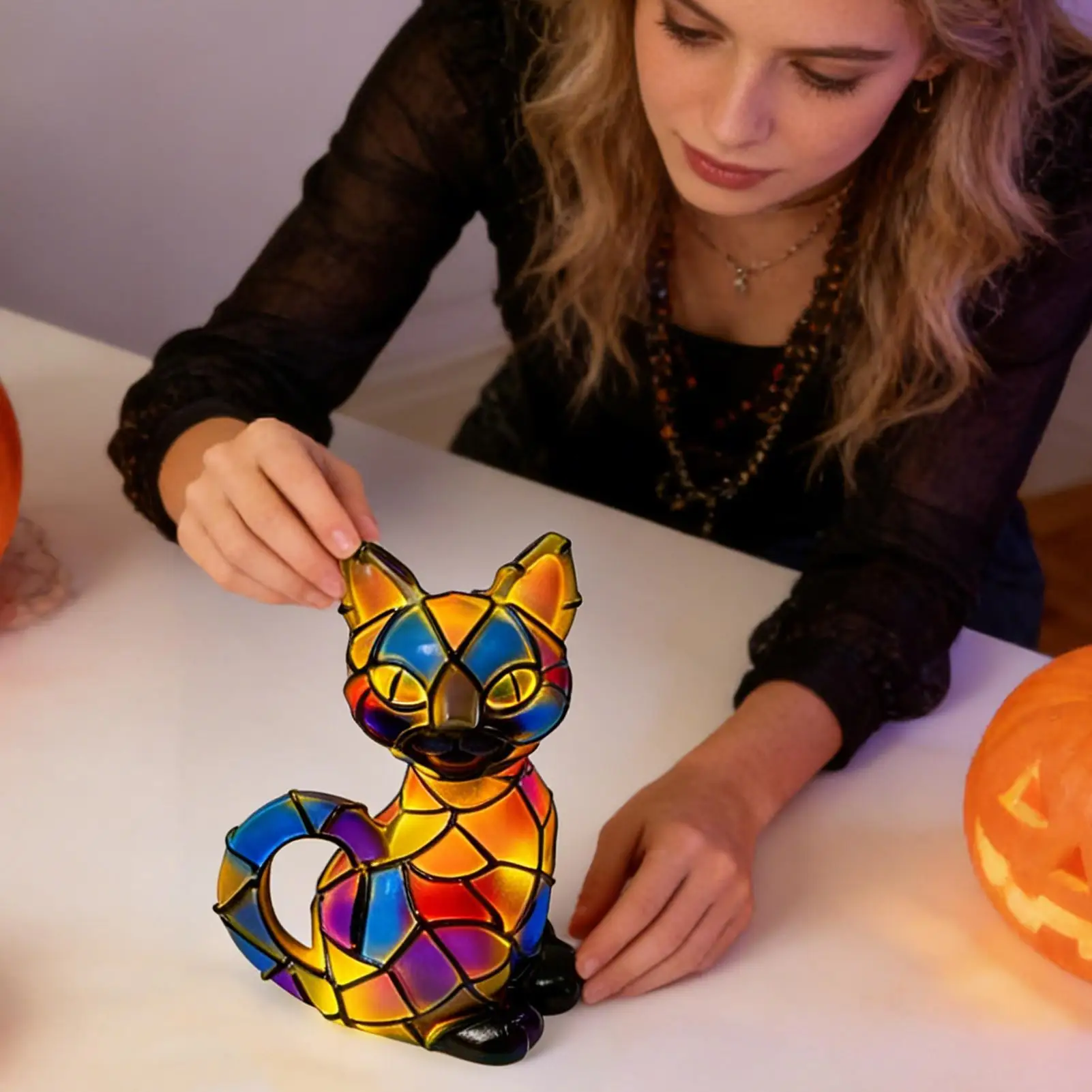 Animal Night Lights for Kids Cat Desk Lamp Animal Statue LED Lights Resin Spooky Halloween Decorations for Christmas Birthday