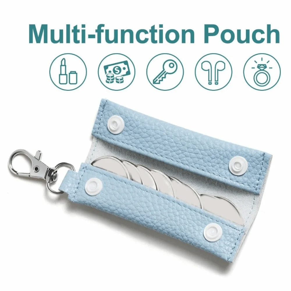 Korean Style Coin Purse Keychain Headphone Cable Car Key Ring PU Leather Pendant Litchi Lines Pattern Small Wallet