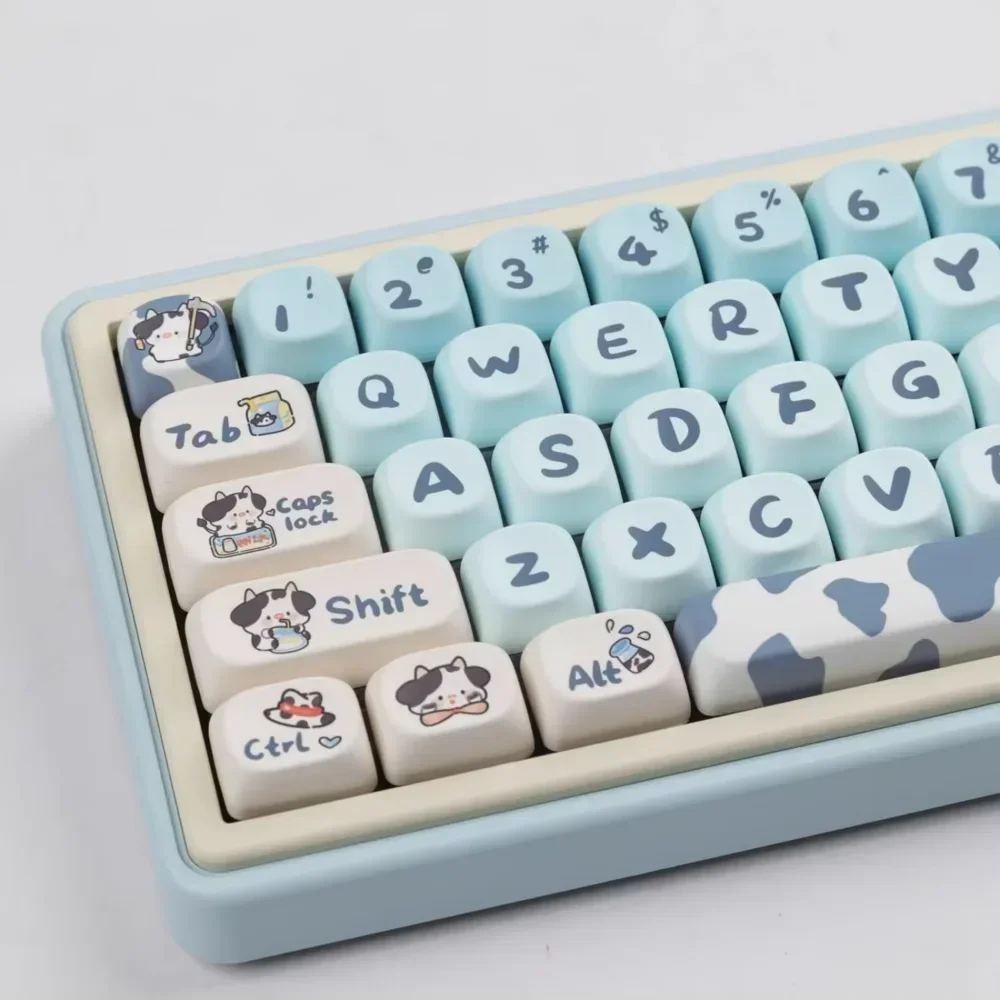 Gradient Cow MOA Keycaps PBT 142 Keys Heat Sublimation Cute Ranch for 60/84/98/108 Mechanical Keyboards