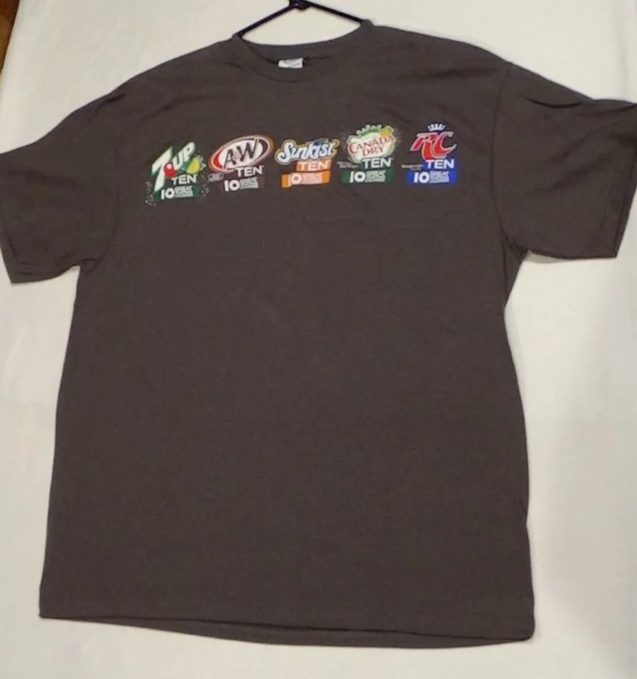 7 UP A W Sunkist Canada Dry RC Cola T Shirt XL Gray TEN 10 GREAT TASTING CALORIES