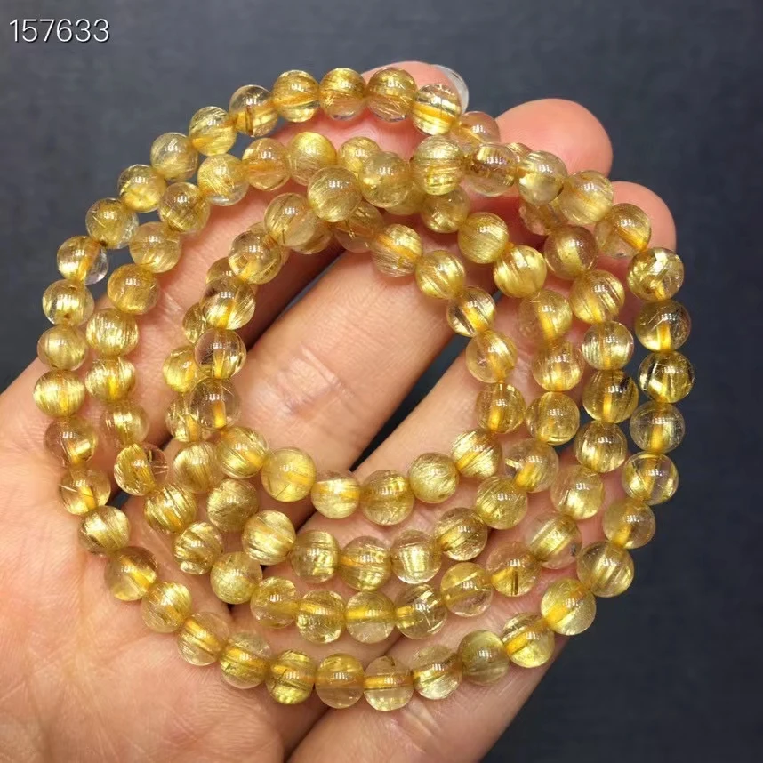 Natural Gold Rutilated Quartz 3 Laps Beads Bracelet Woman 5mm Clear Rectangle Beads Bangle Titanium Wealthy AAAAAA