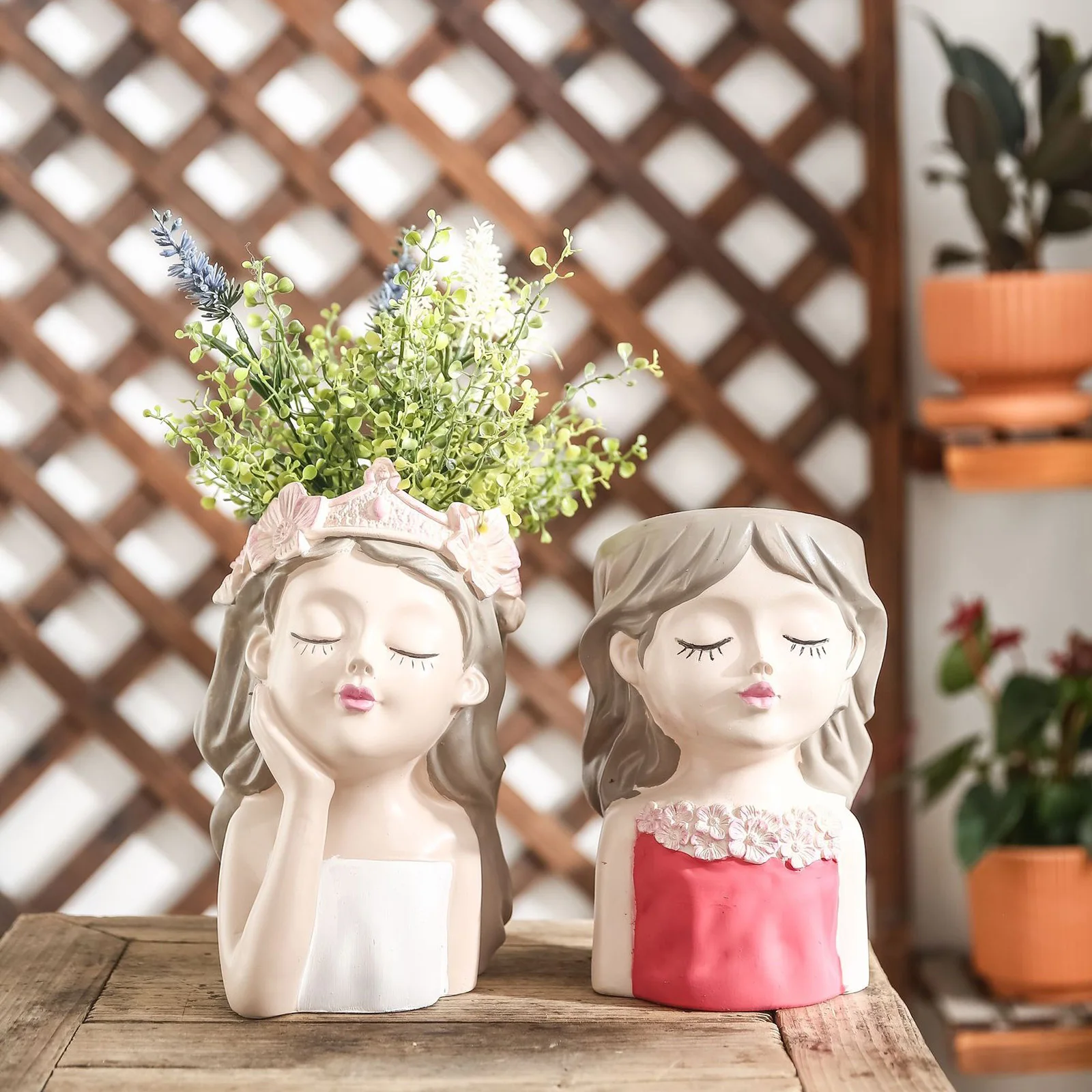 Small Female Head Resin Succulent Pots Mini Plant Planter Flowerpot Containers Vase w/ Drainage Hole Home Hotel Decorations