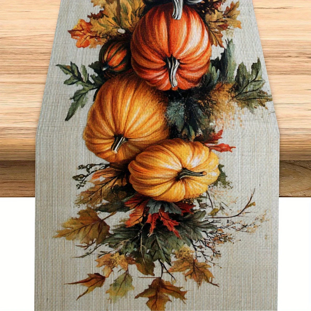 

Polyester Table Runner Core Pumpkin Autumn Harvest Floral PatternThanksgiving Dinner Decor Warm Festive Charm Durable
