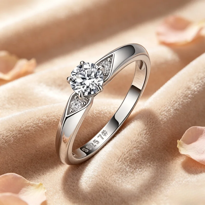Classic 0.5ct 5mm Moissanite Ring 925 Sterling Silver Engagement Rings Ideal Gift for Women on Christmas/Birthday/Anniversary