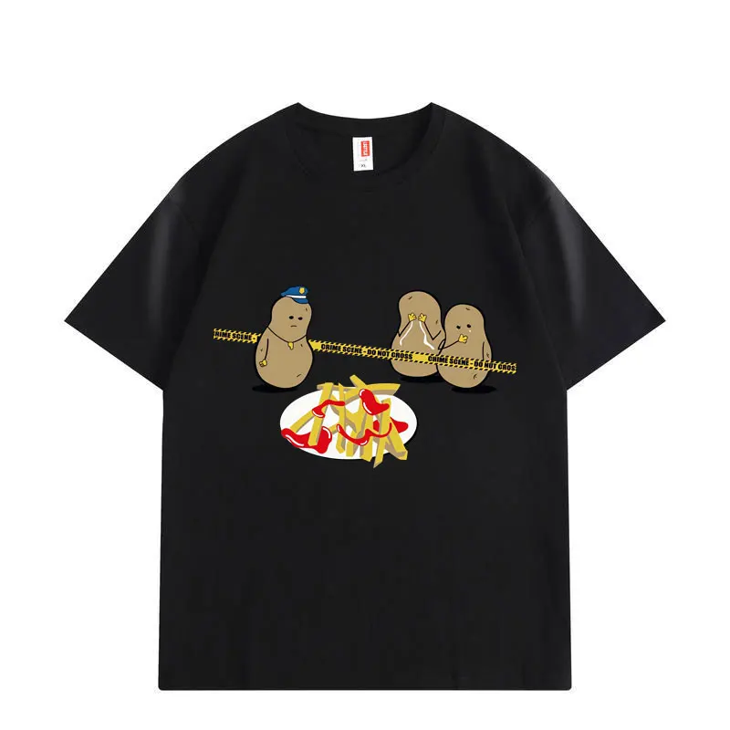 Potato Murder Funny Meme T-shirt High Quality Fashion Short Sleeve T-shirts Men Women Casual Loose Cotton T Shirts Streetwear