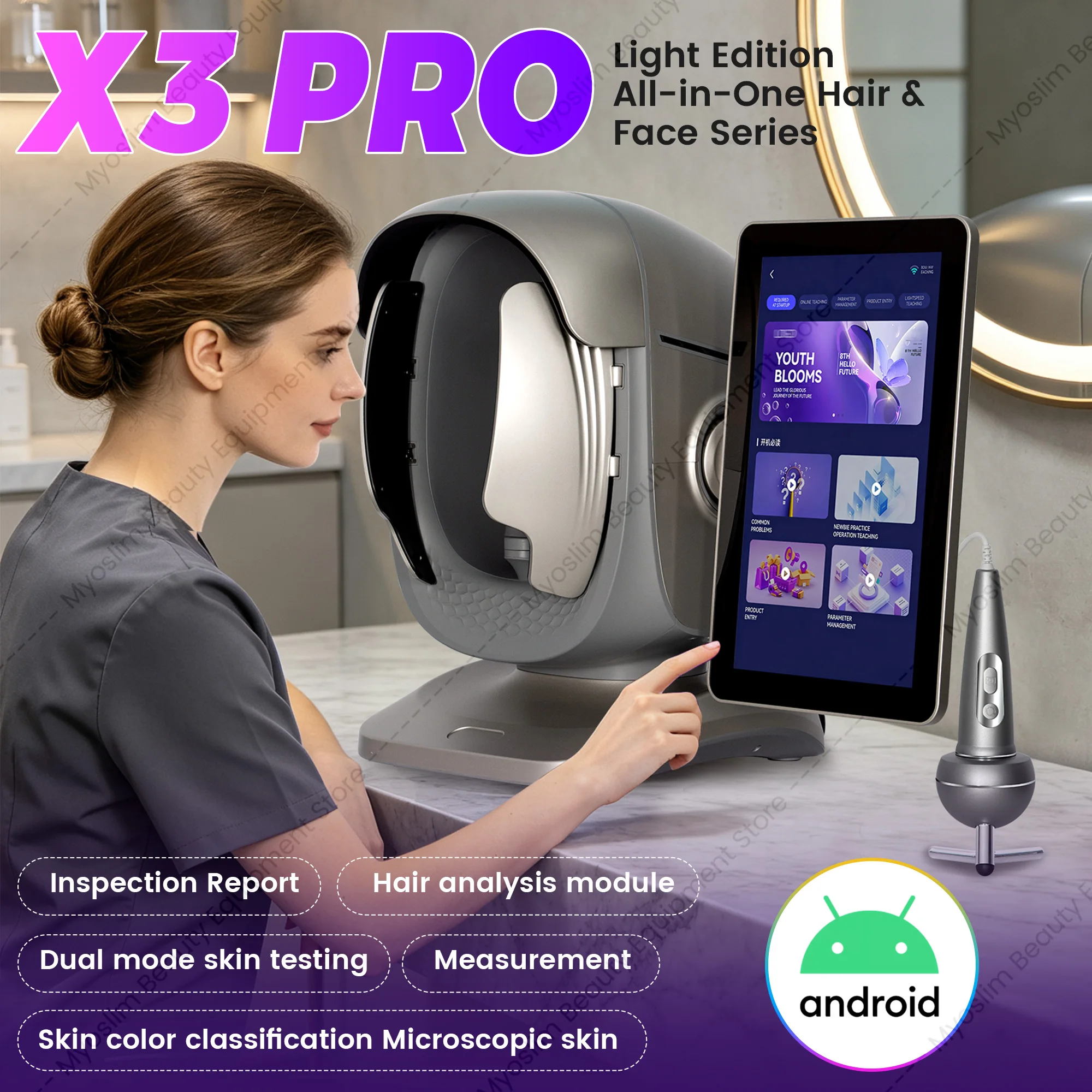 X3pro3D Facial Skin Analyzer Machine with 8 Light Spectrum Skin Analysis Scanner Comprehensive Facial Skincare And Analysis