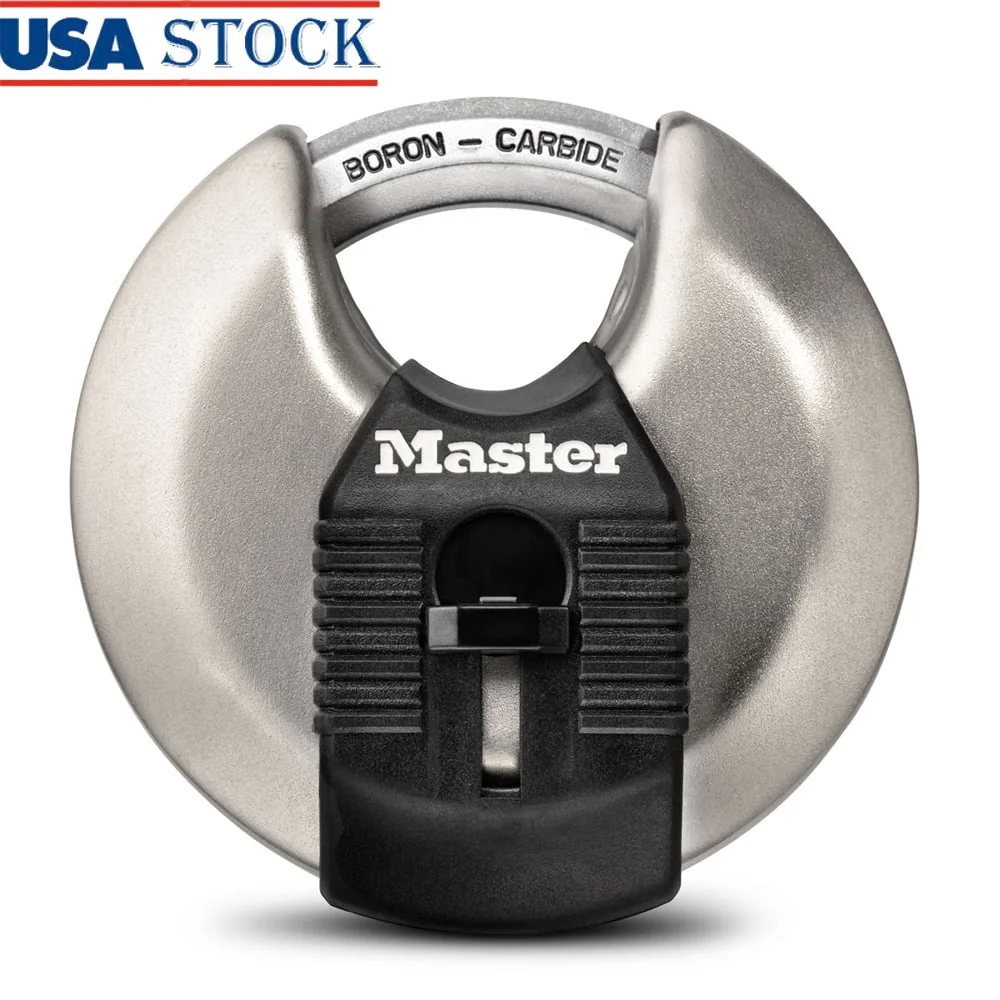 

70mm Wide Stainless Steel Discus Padlock Keyed Alike Shrouded Shackle Tough-Cut Boron-Carbide Weather Resistant Security Lock