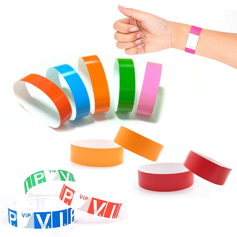 100pcs Party Paper Bracelet Synthetic Paper Wristbands Sticky Wristband Painting Pattern Logo Paper Party Wristbands