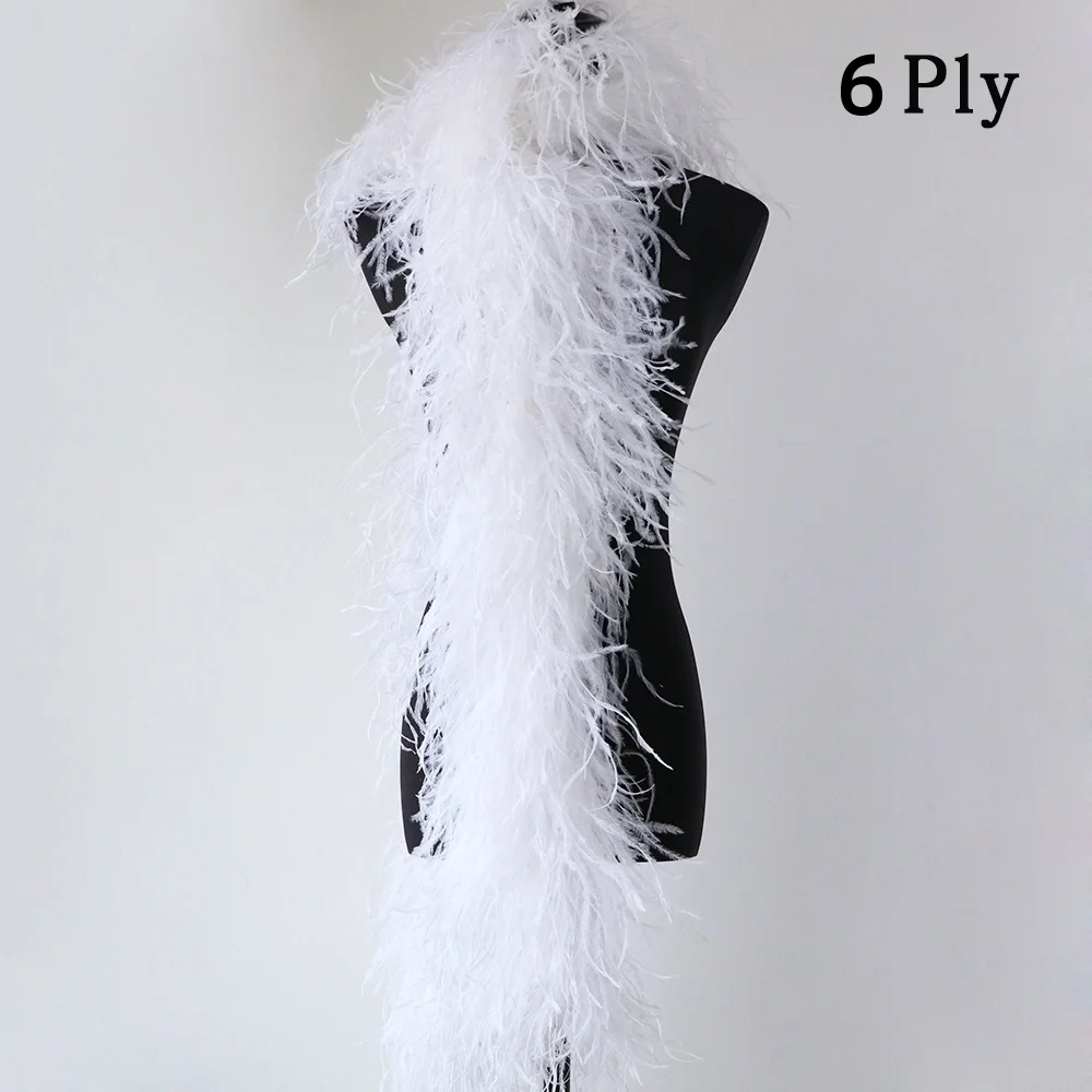 2 Meters White Black 6PLY Ostrich Feathers Boa Wedding Dress Costume Cosplay Fashion Feathers For Crafts Shawl Scarf Decor