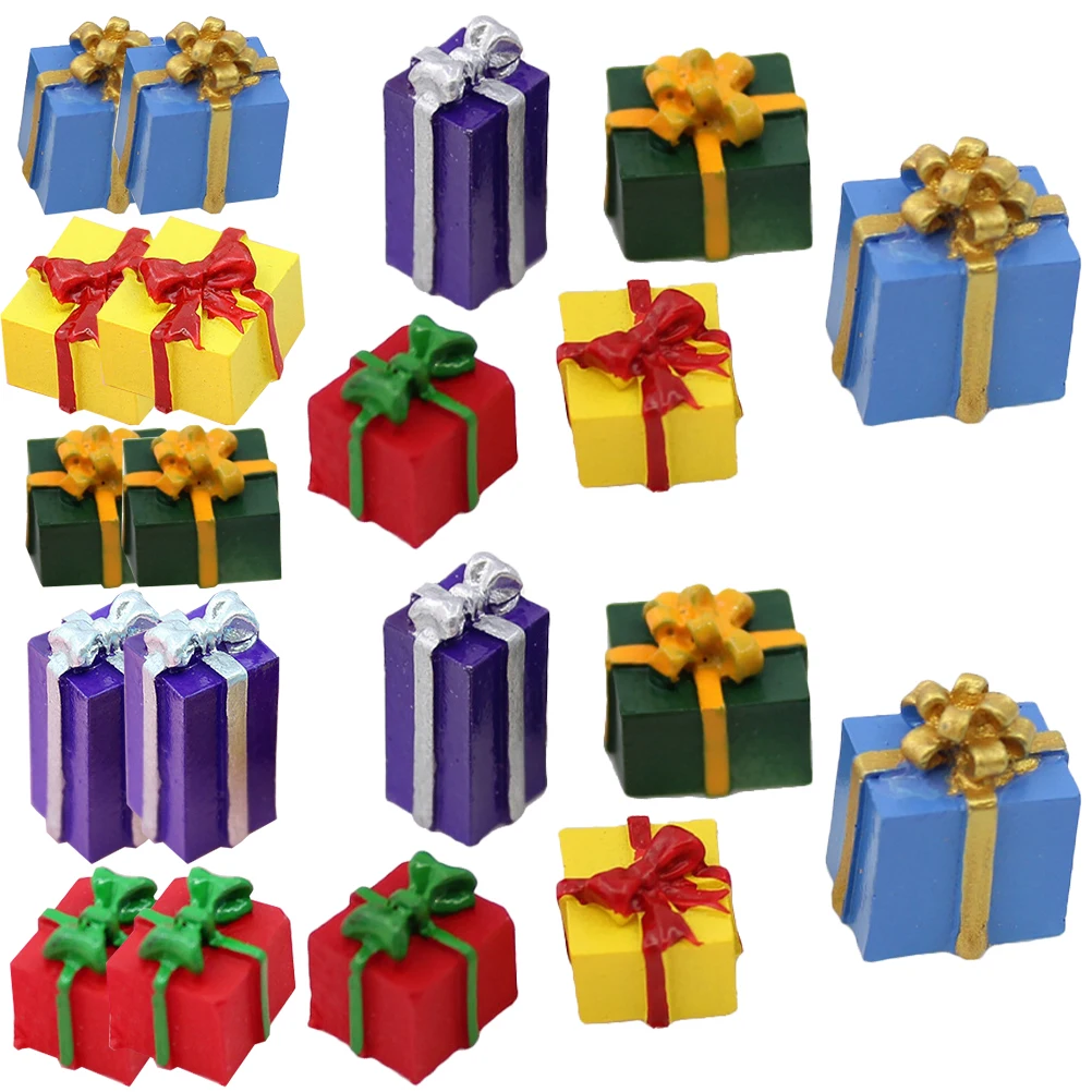 

40 Pcs Resin Gift Box Miniature Figurines Exquisite Ornaments Tiny Decorations Christmas Present Plastic Room Accessories DIY