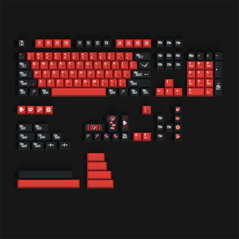 

142 Keys Black Red Japanese Keycaps Cherry profile PBT Dye Sublimation Keycap For MX Switch Mechanical Keyboard GK61/68/75/84/87