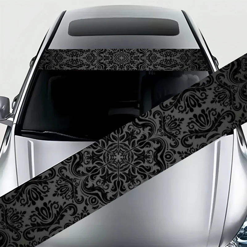

1 piece retro dark pattern decorative strip excellent performance, unique design, front windshield sticker, scratch blocking