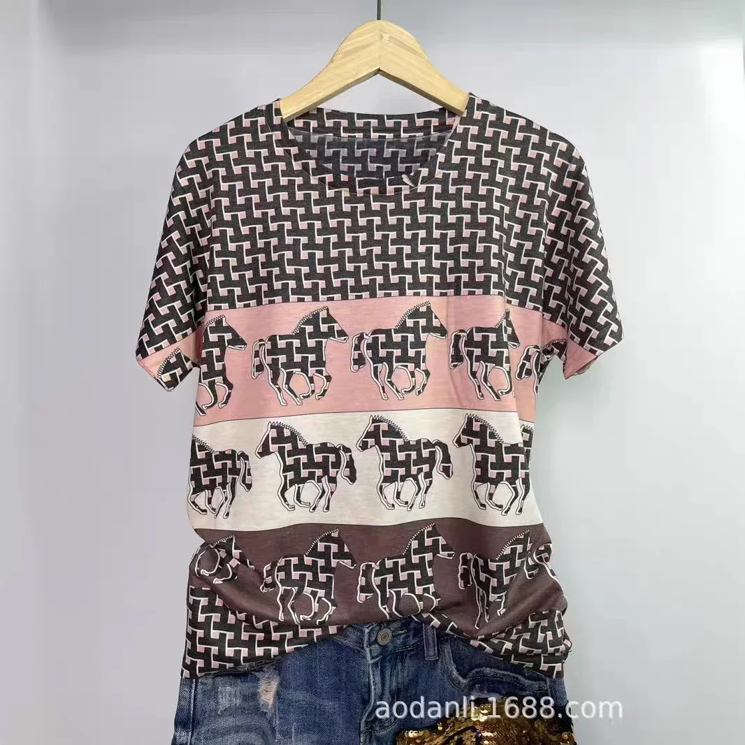 

2025 Striped T Shirts Women Summer Vintage Clothes Casual Cartoon Pattern Printed Short Sleeve Tops Tee Shirt Femme Camisetas