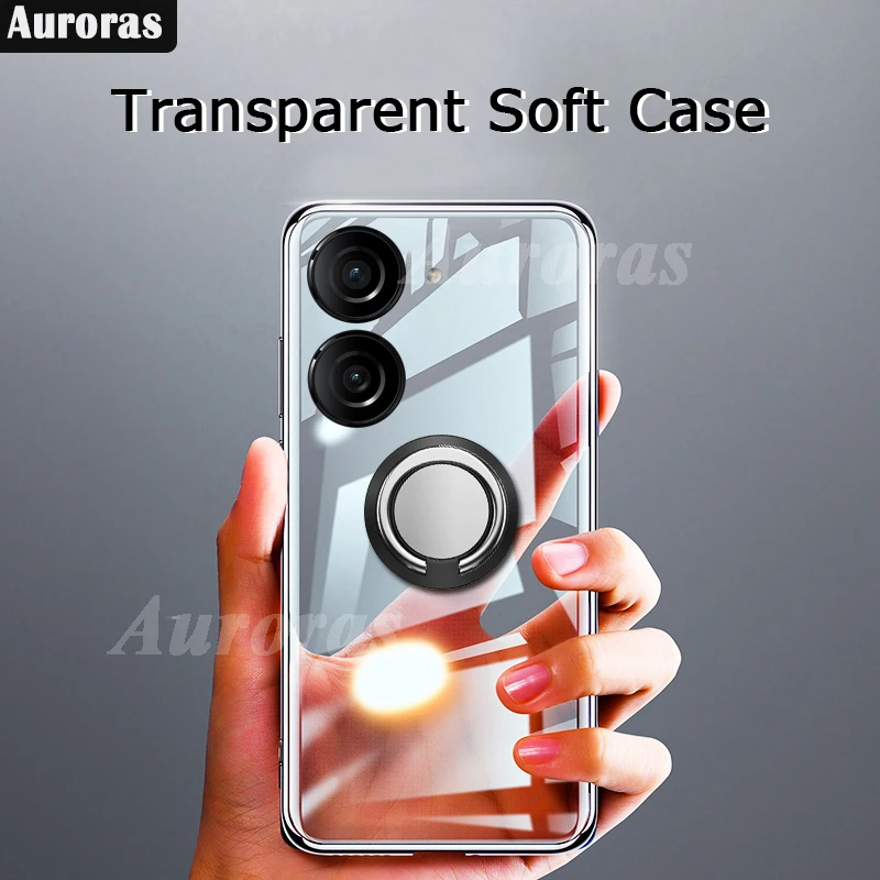 

Auroras For Asus Zenfone 10 Case With Holder Ring Original Clear Soft Silicone Shell For Asus Zenfone 9 Back Cover