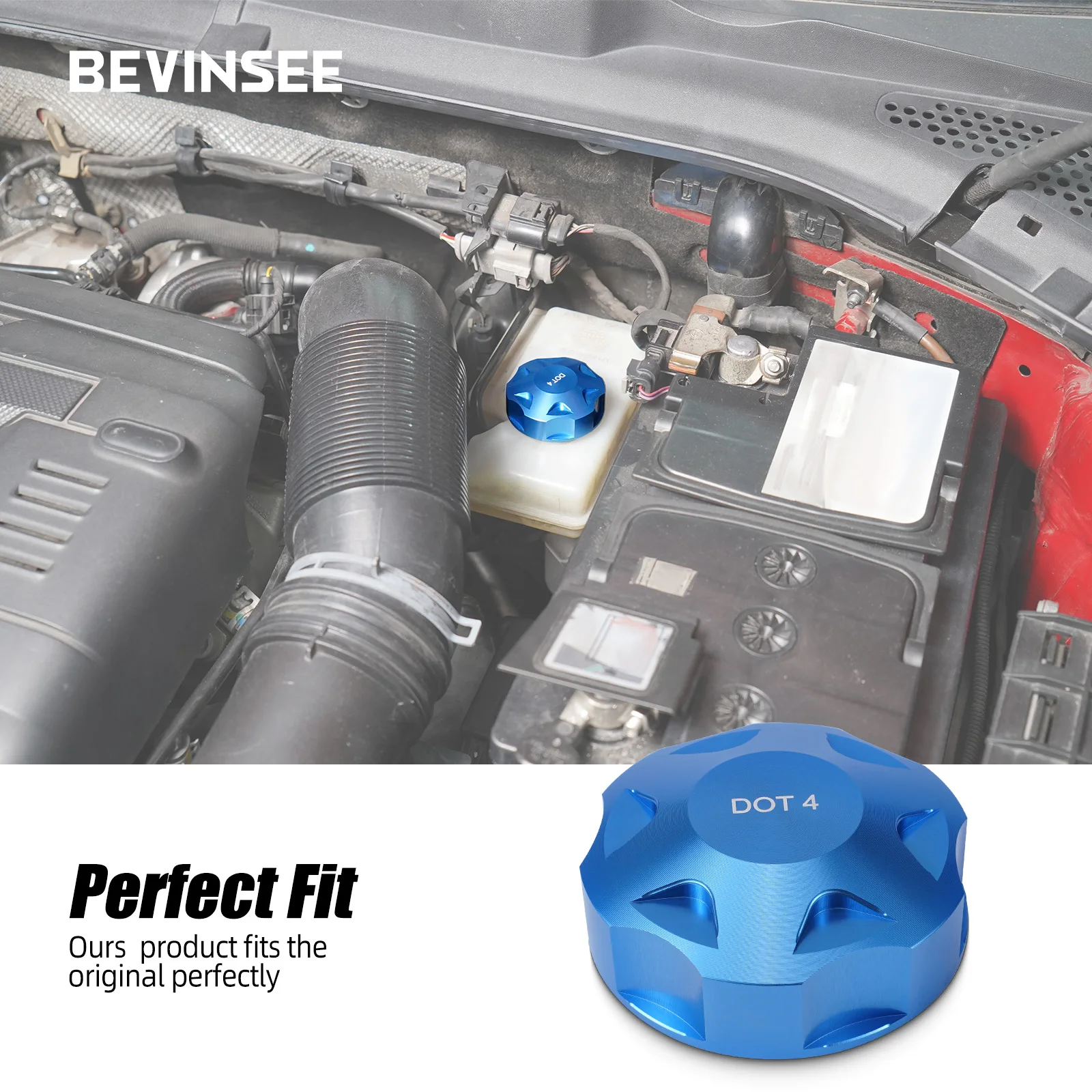 BEVINSEE Aluminium-Öleinfülldeckel & Kühlmittel-Ausgleichsbehälter-Deckel & Bremsflüssigkeitsdeckel für VW Golf 7/7.5 für Audi A3 S3 RS3 – Detail 6