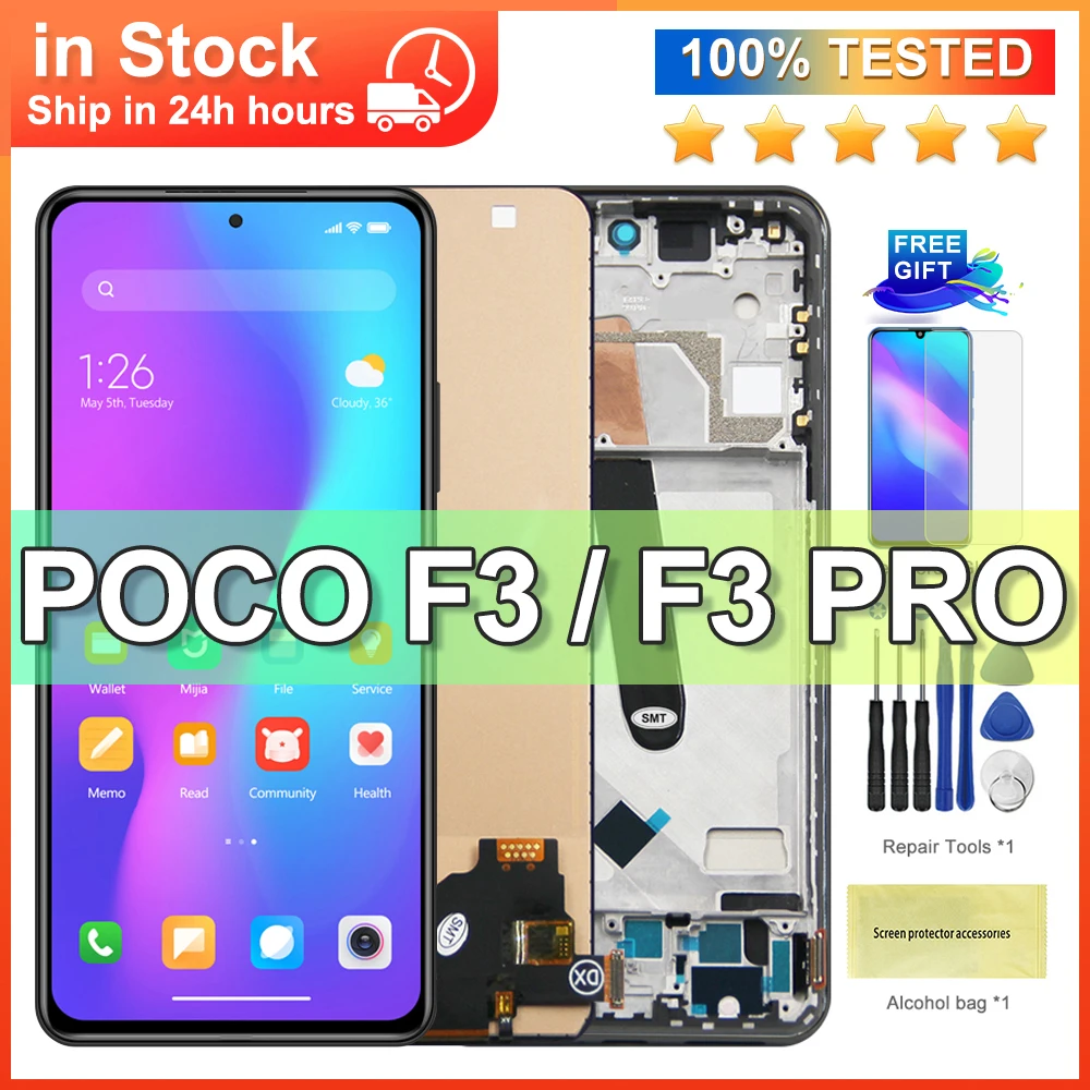 100% Teste For Xiaomi Poco F3 LCD M2012K11AG Display Touch Screen Digitizer Assembly For Xiaomi Pocophone F3 Pro Display